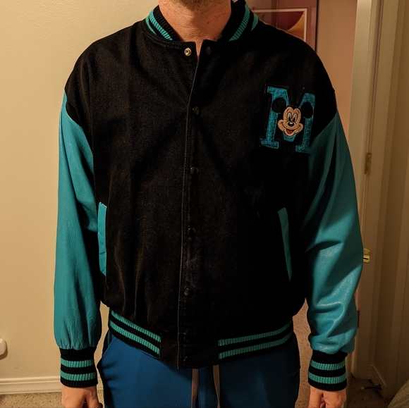 Teal & Purple 90s Mickey Mouse Disney letterman's jacket unisex large - Picture 11 of 16